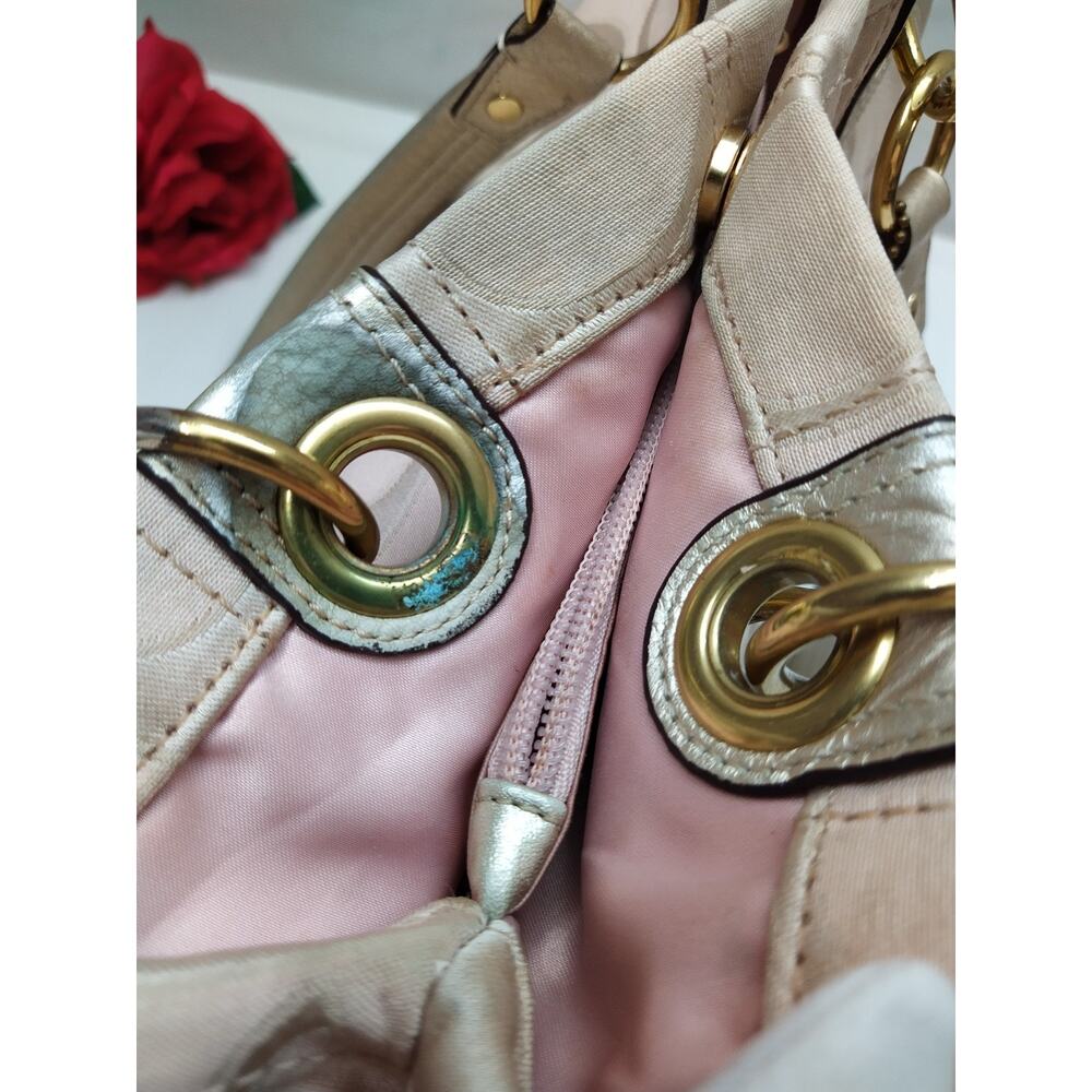 Coach Signature Beige Canvas Leather Trim Front Pocket Double Handles Tote Bag - Picture 13 of 16